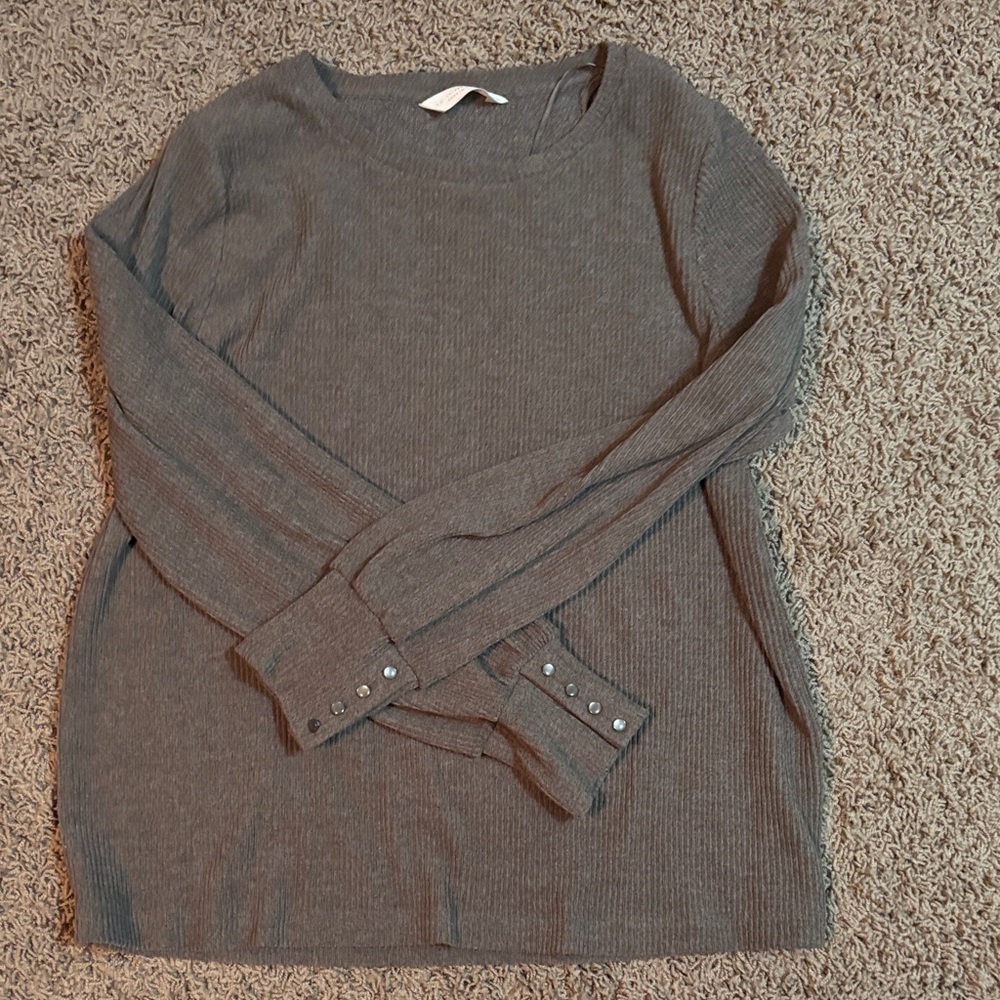 Lauren Conrad Kohl brownRibbed Long Sleeve Sweater